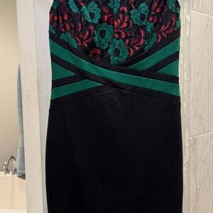 Black Red Green Lace PatchWork Bodycon Dress